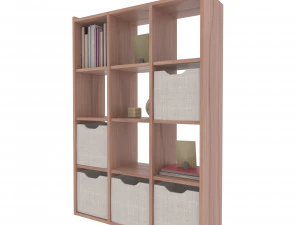 Bookshelf with Drawers and Decorations 3D Model