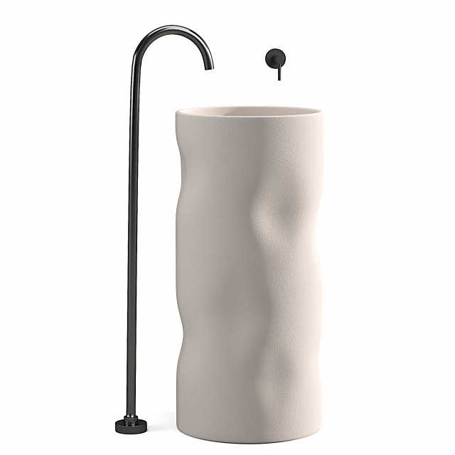 Japandi Stone Bathroom Sink Cylinder Pedestal Sink in Beige 3D मॉडल .c4d .max .obj .3ds .fbx .stl .blend 