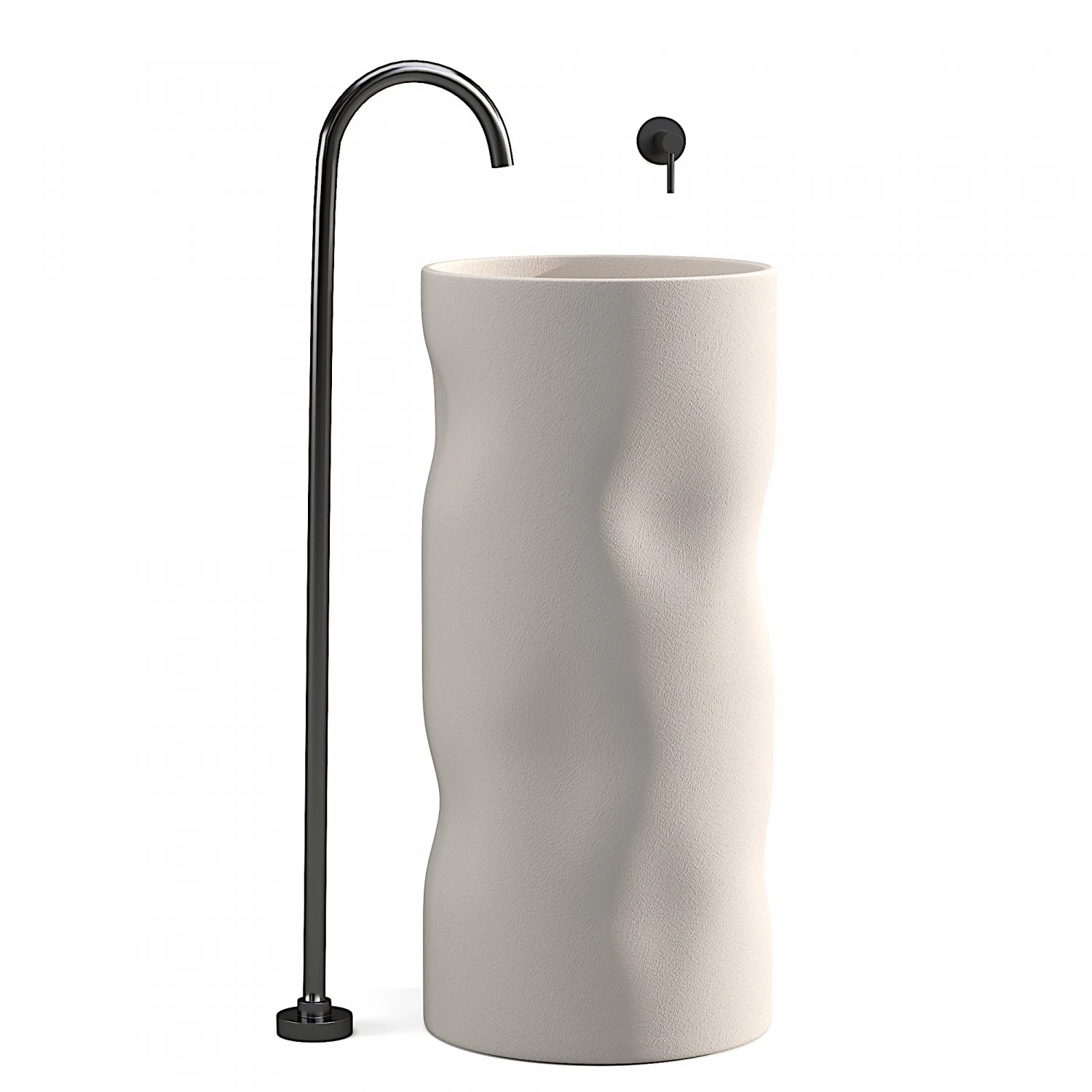 Japandi Stone Bathroom Sink Cylinder Pedestal Sink in Beige 3D Model .c4d .max .obj .3ds .fbx .stl .blend 