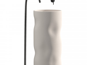 Japandi Stone Bathroom Sink Cylinder Pedestal Sink in Beige 3Dモデル