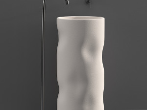 Japandi Stone Bathroom Sink Cylinder Pedestal Sink in Beige 3D मॉडल