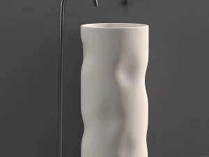 Japandi Stone Bathroom Sink Cylinder Pedestal Sink in Beige 3D Model