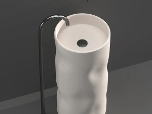 Japandi Stone Bathroom Sink Cylinder Pedestal Sink in Beige 3D Model