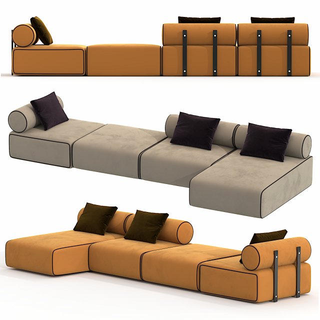 Contemporary Modular System Black Steel Water Repellant Velvet Modello 3D .c4d .max .obj .3ds .fbx .stl .blend 