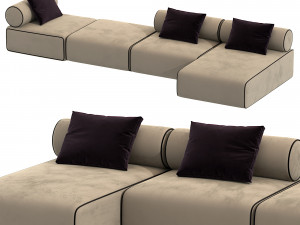 Contemporary Modular System Black Steel Water Repellant Velvet Modello 3D