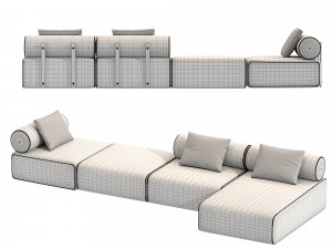 Contemporary Modular System Black Steel Water Repellant Velvet Modello 3D