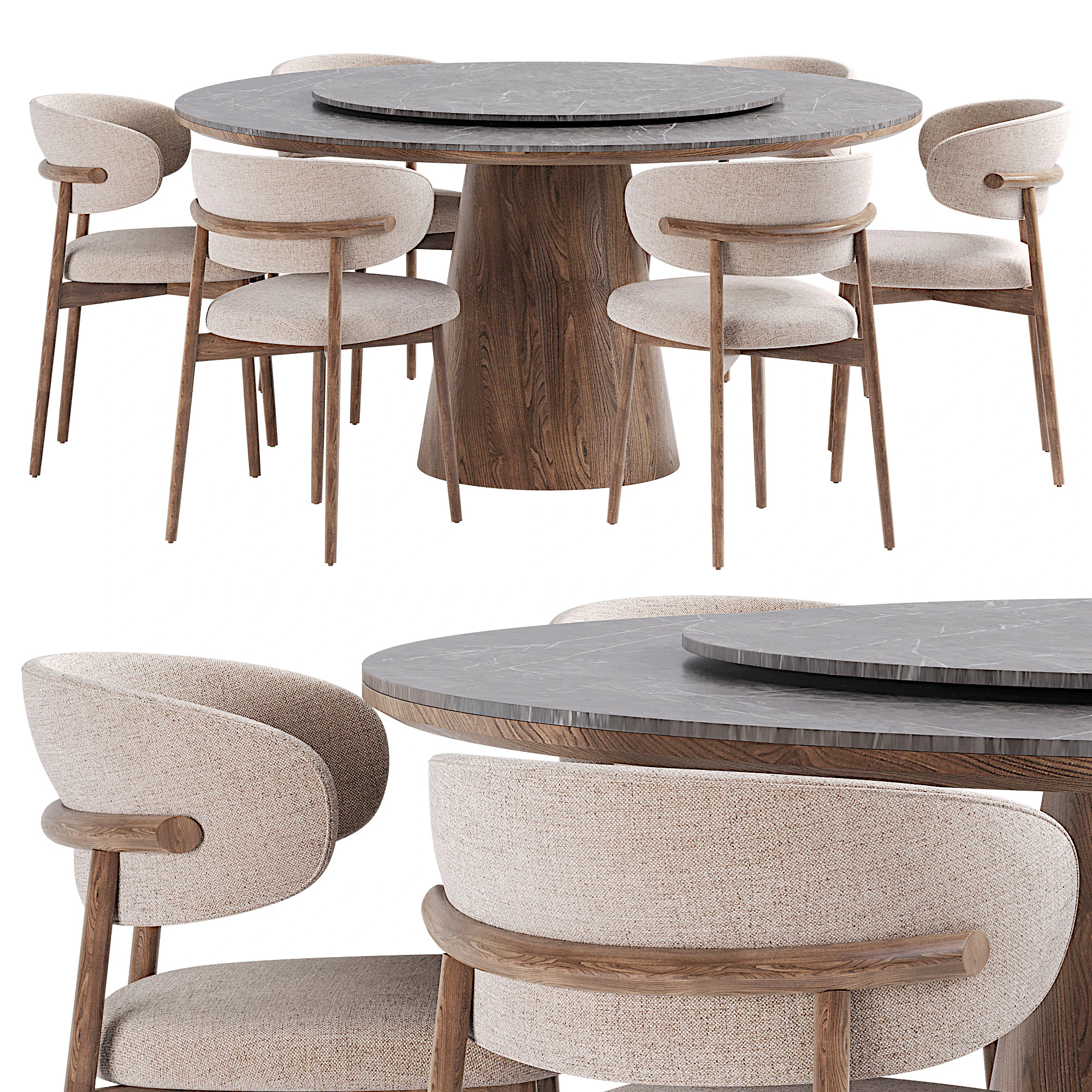 Draaibare eettafel met stoelen 3D Model .c4d .max .obj .3ds .fbx .stl .blend 