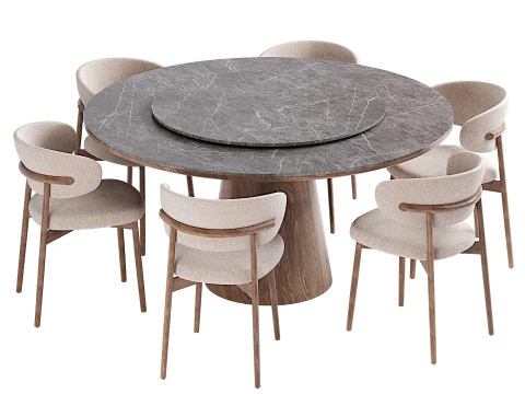 Draaibare eettafel met stoelen 3D Model