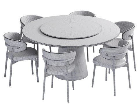 Draaibare eettafel met stoelen 3D Model