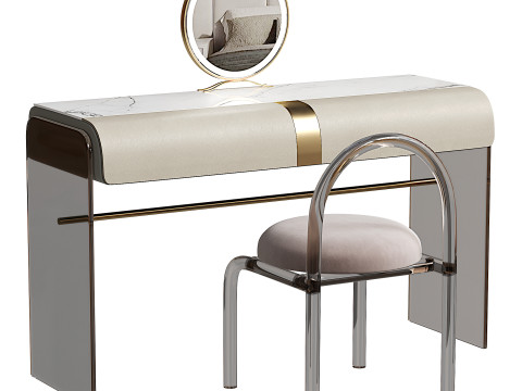 Trendy Standard Dressing Table with Stone Tabletop and Chalk Chair 3D Model