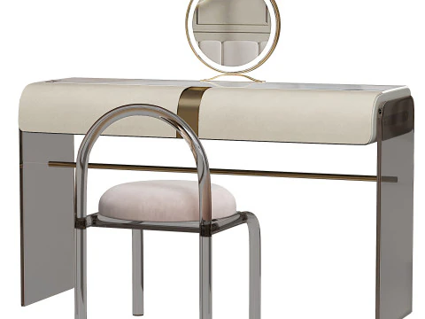 石のテーブルトップとチョークチェアを備えたトレンディな標準的なドレッシングテーブル 3Dモデル