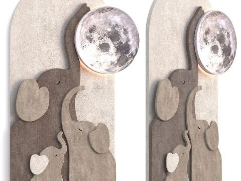 아치형 LED 3D 아크릴 코끼리 달 벽 조각 예술 장식 거실 침실 3D 모델