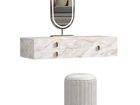 Modern White Floating Makeup Vanity Set Dressing Table with LED Mirror Leather Stool by HOMARY 3D Модель