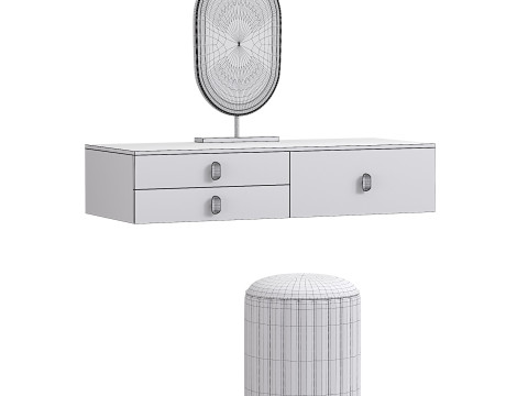 Modern White Floating Makeup Vanity Set Dressing Table with LED Mirror Leather Stool by HOMARY 3D Model