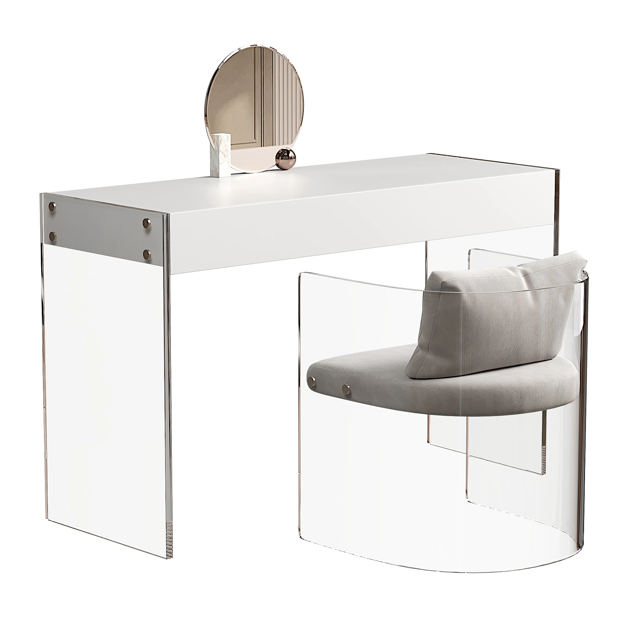 White slate top makeup vanity with a drawer for bedroom 3D Model .c4d .max .obj .3ds .fbx .stl .blend 