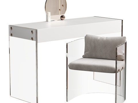 White slate top makeup vanity with a drawer for bedroom 3D Model