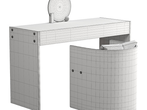 White slate top makeup vanity with a drawer for bedroom 3D Model