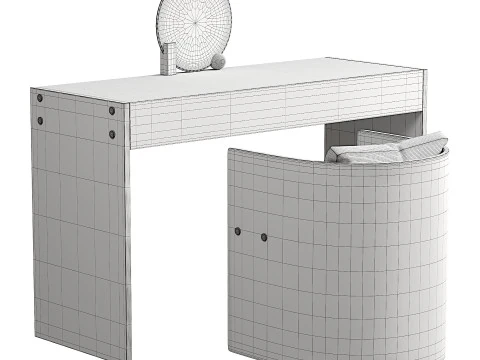 White slate top makeup vanity with a drawer for bedroom 3D Model