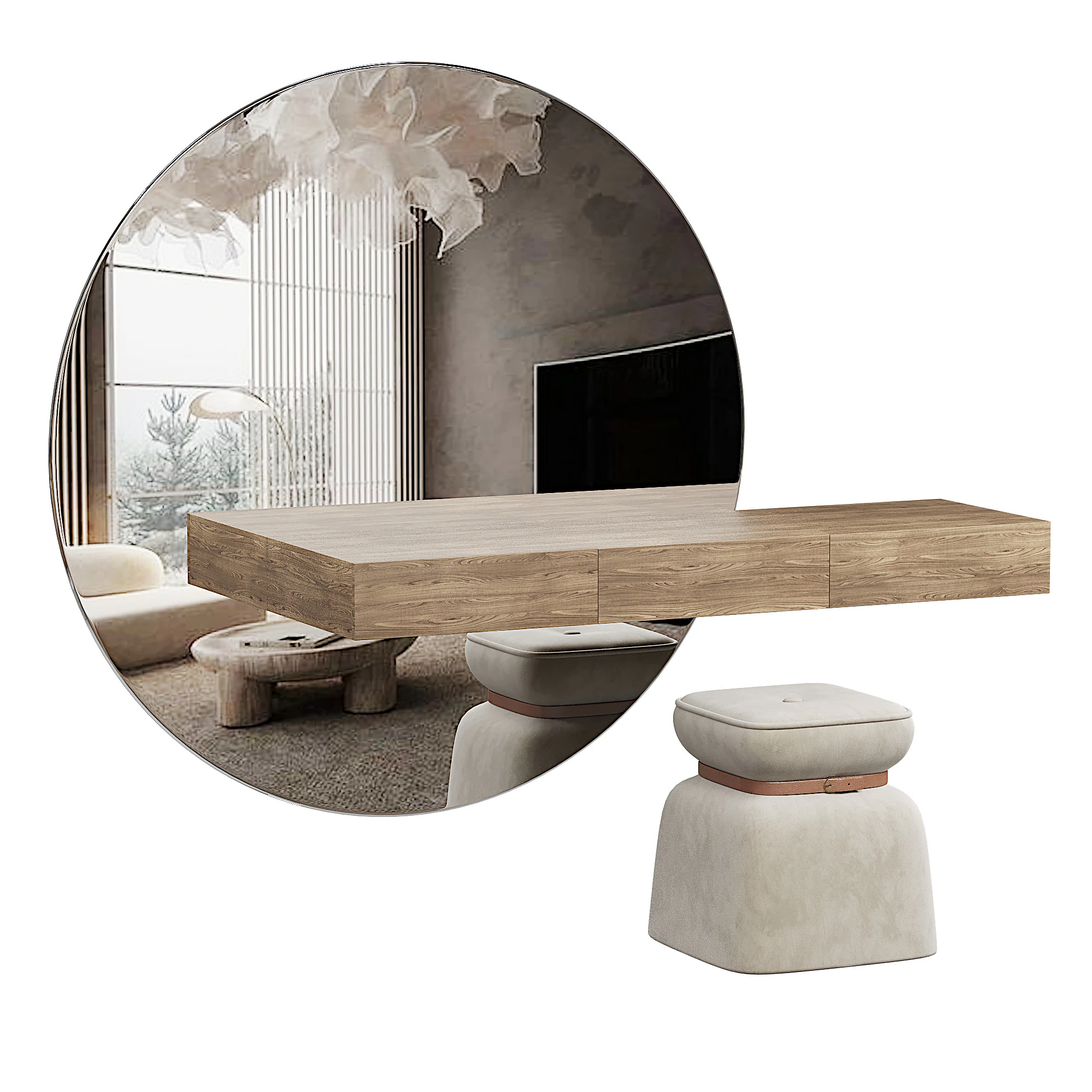 Vanit&agrave; per il trucco minimalista con comodi posti a sedere Modello 3D .c4d .max .obj .3ds .fbx .stl .blend 