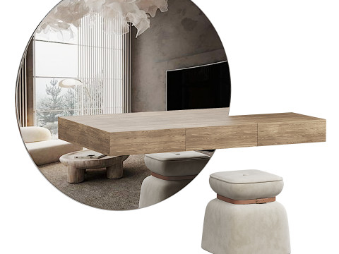 Minimalist makeup vanity with comfortable seating 3D Model