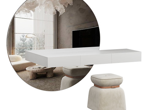 Minimalist makeup vanity with comfortable seating Modèle 3D