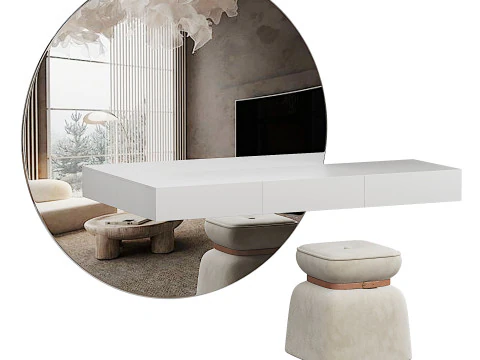 Vanit&agrave; per il trucco minimalista con comodi posti a sedere Modello 3D