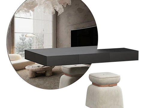 Vanit&agrave; per il trucco minimalista con comodi posti a sedere Modello 3D