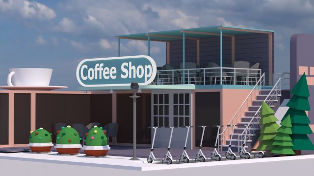 Coffee Shope 3D Model .c4d .max .obj .3ds .fbx .stl .blend 