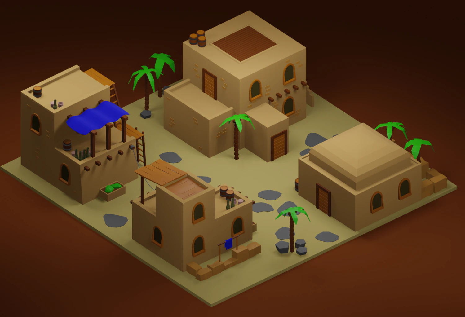 Homes in the desert 3D Model .c4d .max .obj .3ds .fbx .stl .blend