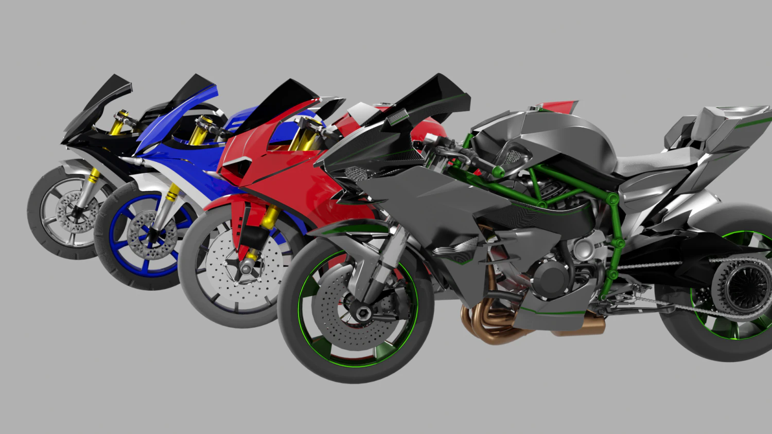 Racing Motorcycles Pack - Kawasaki Ninja H2R Ducati Panigale V4 Yamaha Yzf R6 Yamaha Yzf R7 3D Model .c4d .max .obj .3ds .fbx .stl .blend 