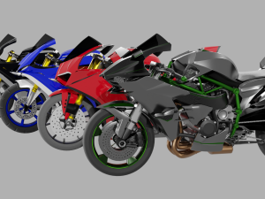 Racing Motorcycles Pack - Kawasaki Ninja H2R Ducati Panigale V4 Yamaha Yzf R6 Yamaha Yzf R7 3D Model
