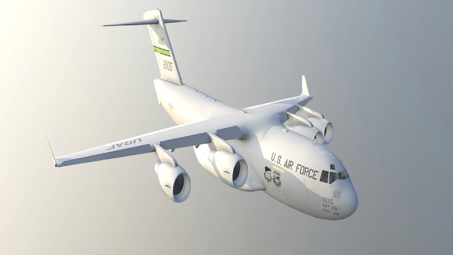 Large military transport aircraft 3D Model .c4d .max .obj .3ds .fbx .stl .blend 