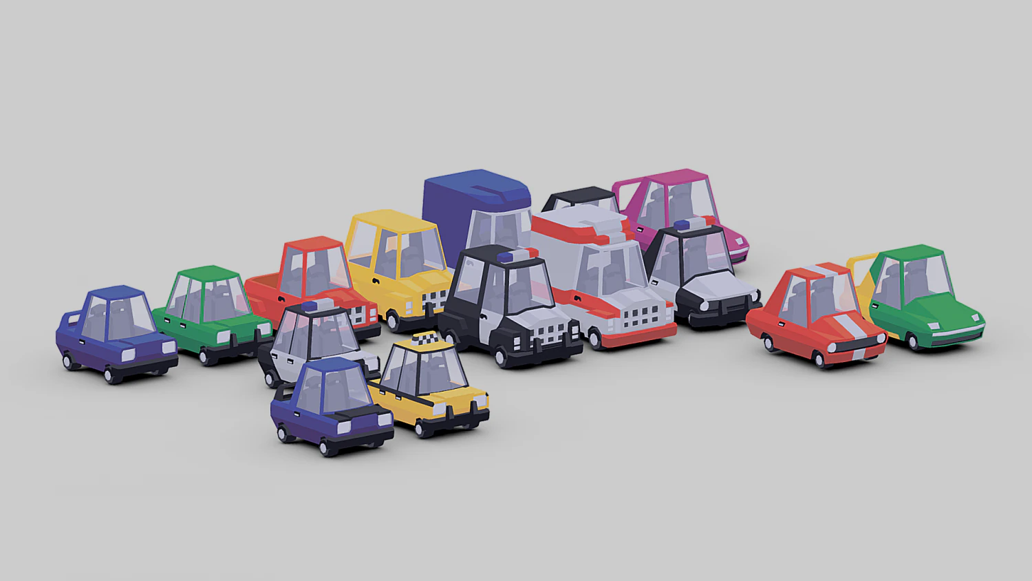 Low Poly Carton Car set 3D Model .c4d .max .obj .3ds .fbx .stl .blend 