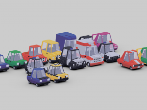 Low Poly Carton Car set Modelo 3D