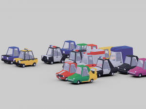 Low Poly Carton Car set Modelo 3D