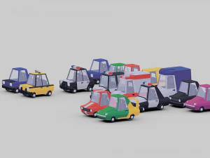 Low Poly Carton Car set 3D Model