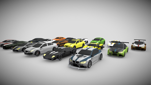Asset of low-poly cars 3D 模型 .c4d .max .obj .3ds .fbx .stl .blend 