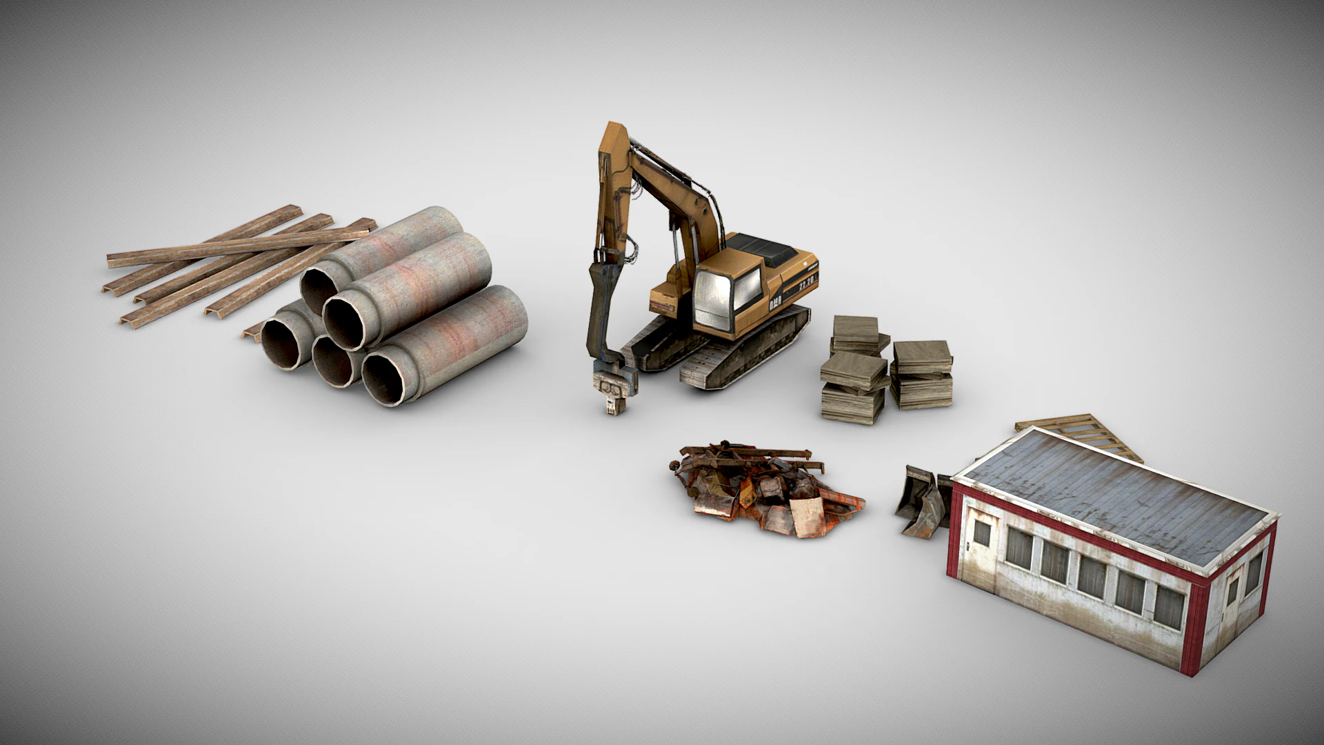 Low Poly Construction Assets 3D Model .c4d .max .obj .3ds .fbx .stl .blend 