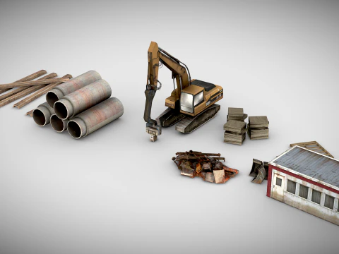 Low Poly Construction Assets 3D Model
