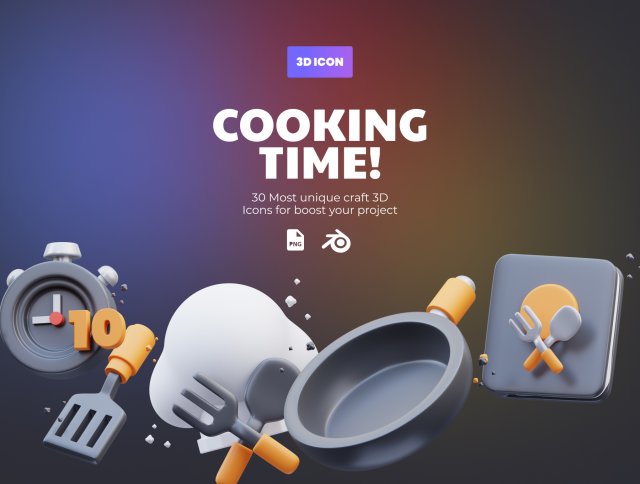 Cooking Time icons 3D Illustration 3D Модель .c4d .max .obj .3ds .fbx .stl .blend 