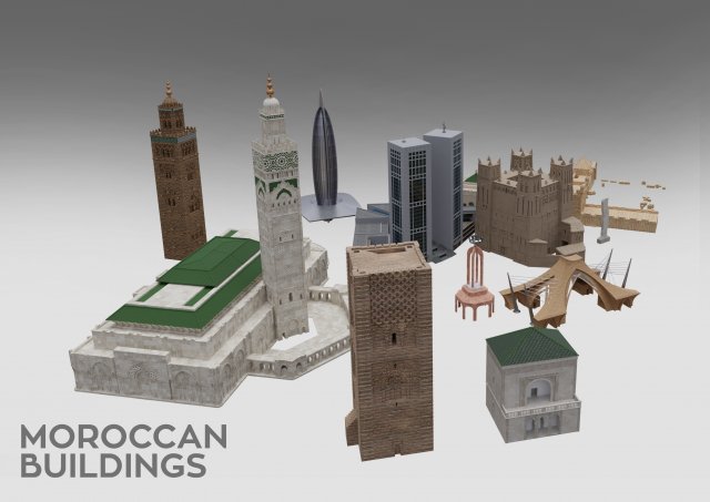 The most famous Moroccan buildings 3D Модель .c4d .max .obj .3ds .fbx .stl .blend 