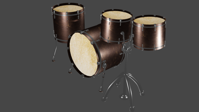 Pure 4 Pce Shell Drum Kit Matte Walnut Finish 3D मॉडल .c4d .max .obj .3ds .fbx .stl .blend 