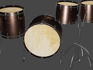 Pure 4 Pce Shell Drum Kit Matte Walnut Finish 3D मॉडल