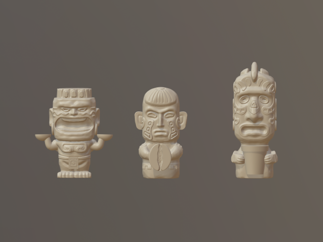 3 Styles of Tribal Statues 3D Model .c4d .max .obj .3ds .fbx .stl .blend 