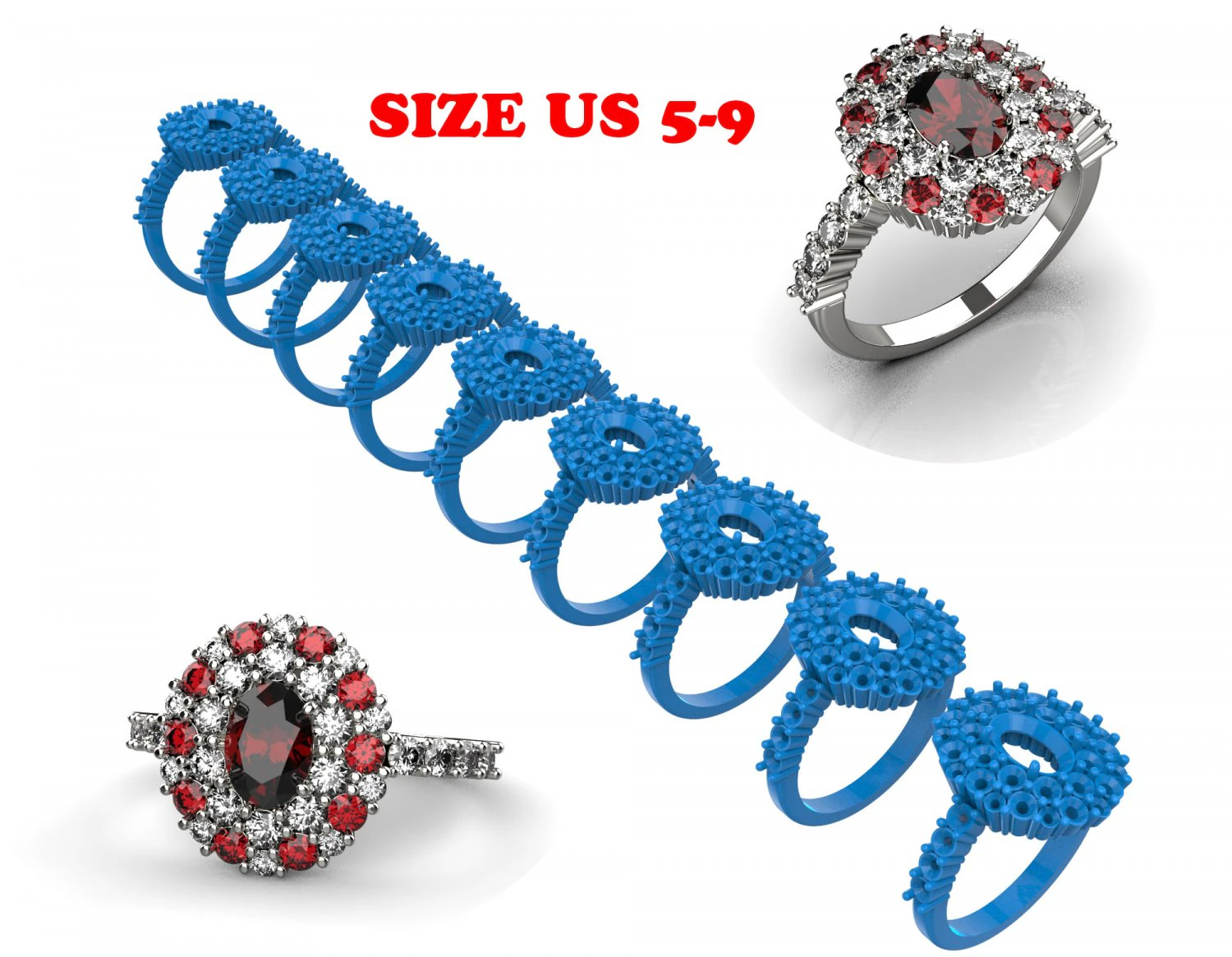 Rings set 10 3D Print Model .c4d .max .obj .3ds .fbx .stl .blend 
