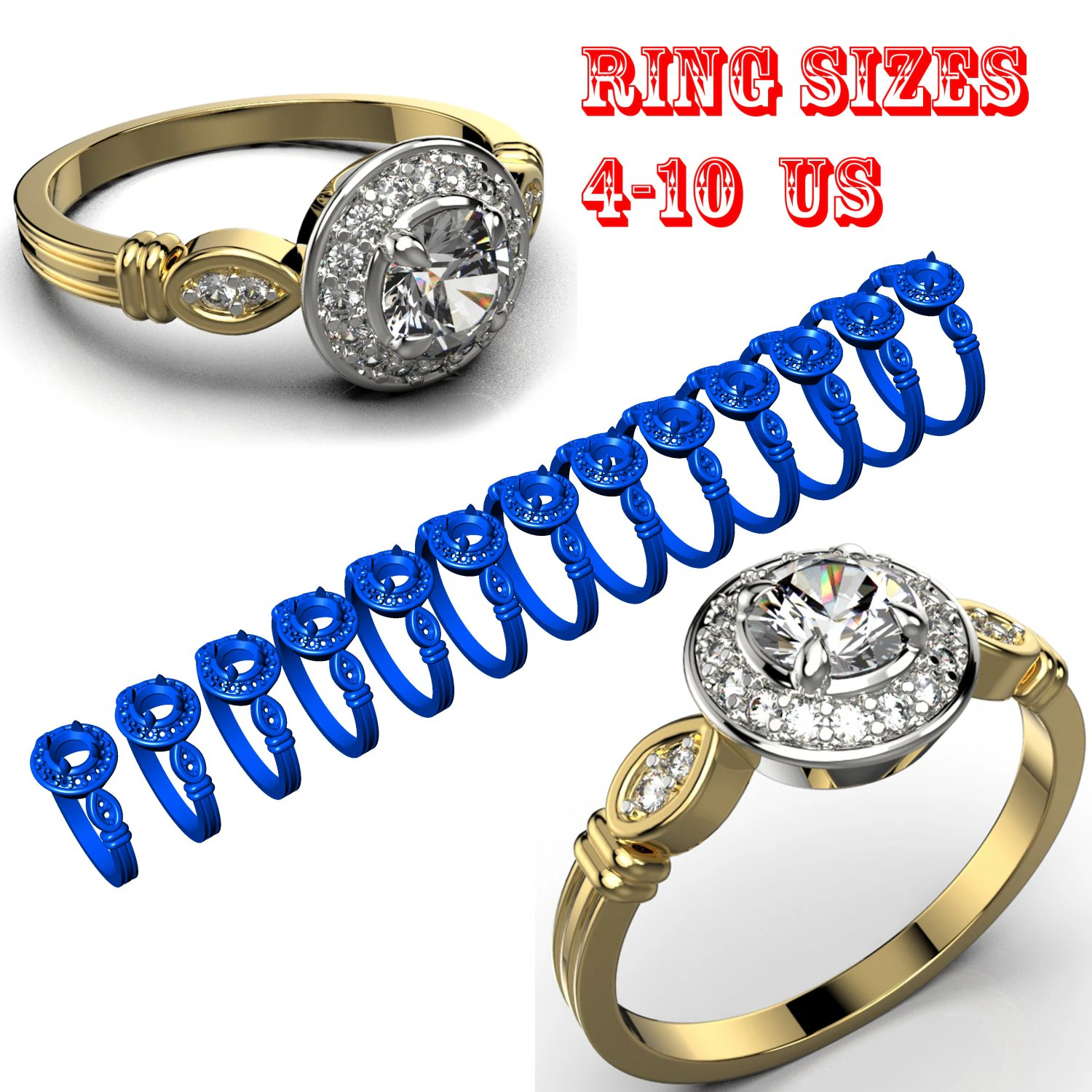 Rings set 1003 3D Print Model .c4d .max .obj .3ds .fbx .stl .blend 