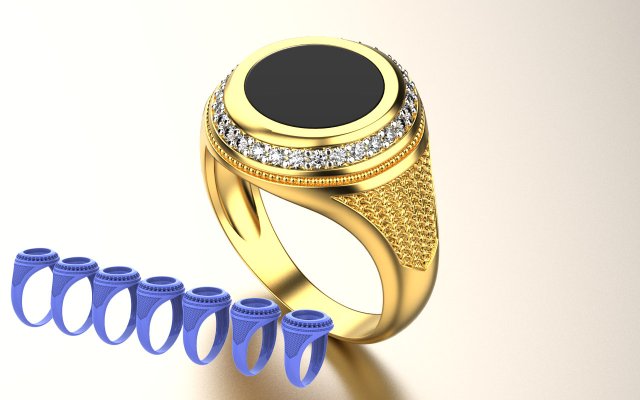 Onyx diamond signet ring 3Dプリントモデル .c4d .max .obj .3ds .fbx .stl .blend 
