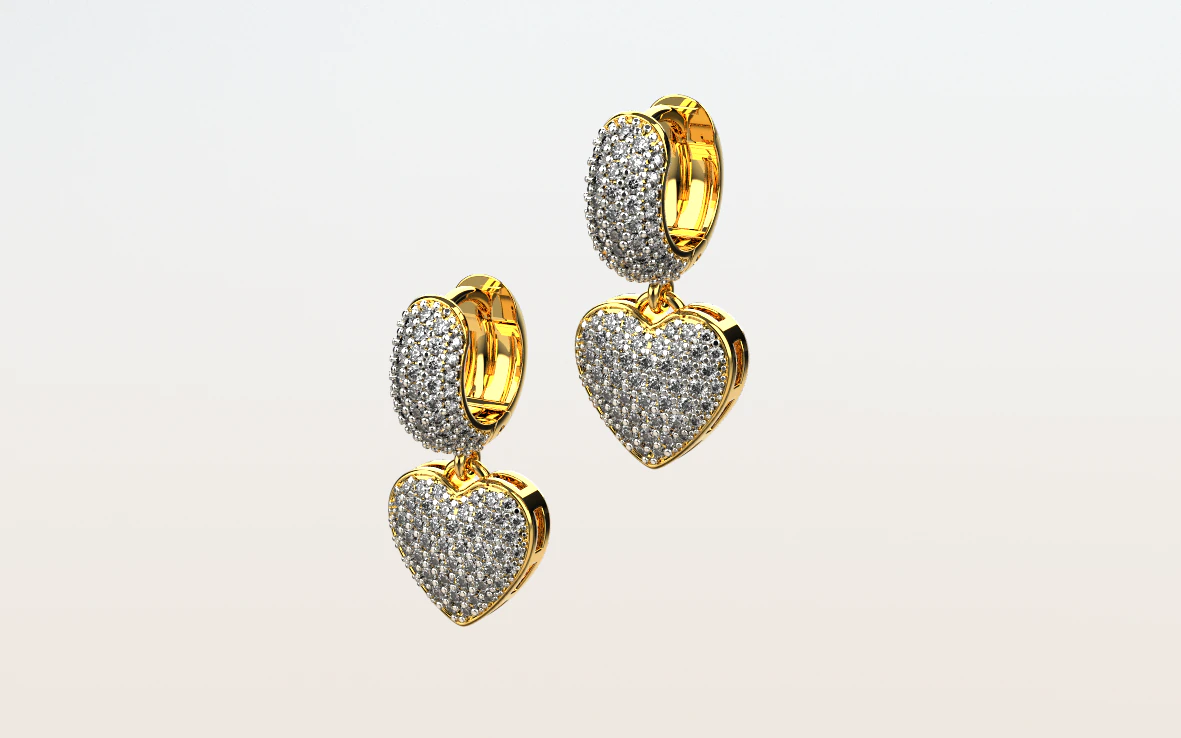 Hearth earrings with diamonds 3D Print Model .c4d .max .obj .3ds .fbx .stl .blend 