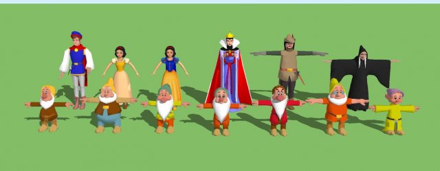 Snow White and the Seven Dwarfs 3D Model .c4d .max .obj .3ds .fbx .stl .blend 