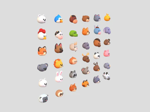 Pack001 Animal Head Pack 3D Model